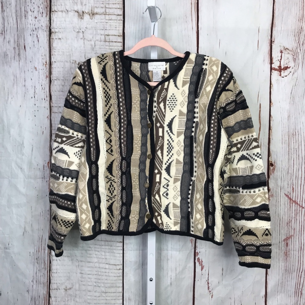 Christopher & Banks coogi style textured knit sweater cardigan